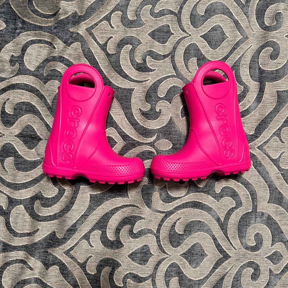 CROCS Pink Glossy Rain & Snow Boots
